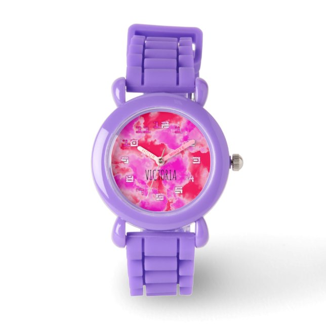 Montre Petites Filles Ciel rose Avec Nuages Roses Regarde (Recto)