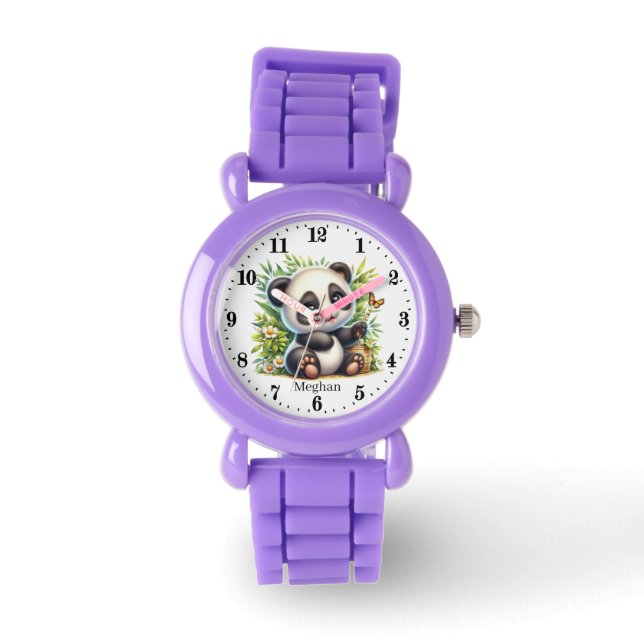 Montre Petites filles panda ours ajouter nom (Recto)