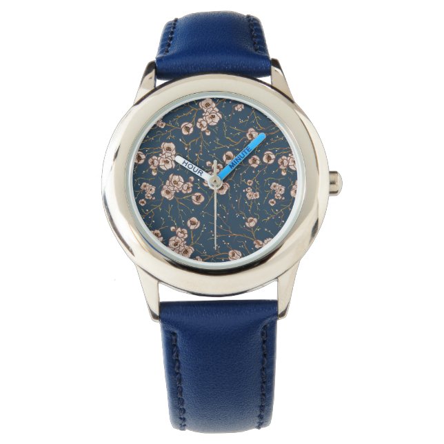 Montre Petites fleurs bleu clair motif (devant)