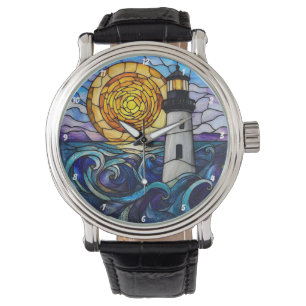 Montre Phare de verre coloré océan coucher de soleil