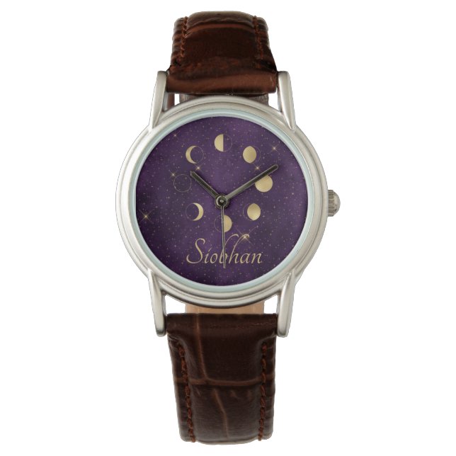 Montre Phases de la lune d'or Étoiles violettes Personnal (devant)