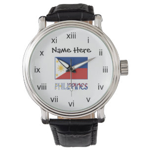 Montre Philippines et drapeau philippin et votre nom