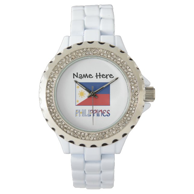 Montre Philippines et drapeau philippin et votre nom (devant)