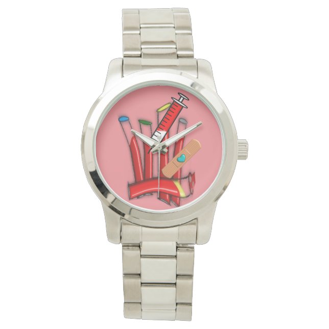 Montre Phlebotomiste Watch Artsy Blood Tubes Saumon (devant)