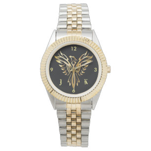 Montre Phoenix d'or flamboyant se levant avec des