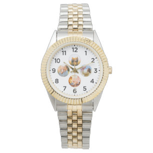 Montre Photo 4 Cercle Inlay Gold Watch personnalisée