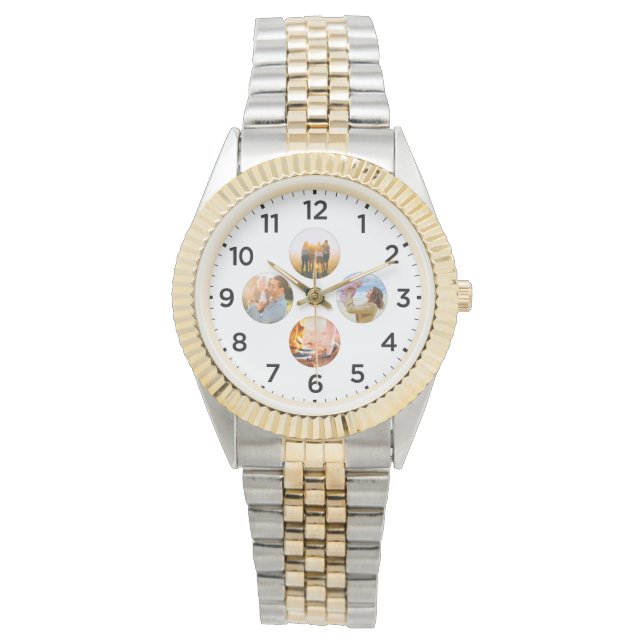 Montre Photo 4 Cercle Inlay Gold Watch personnalisée (devant)