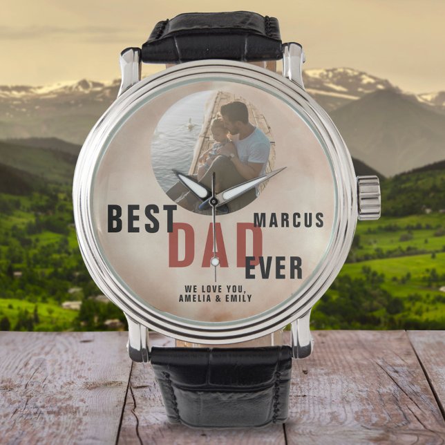 Montre Photo Best Dad Ever Trendy Watercolor Father's Day (Créateur téléchargé)