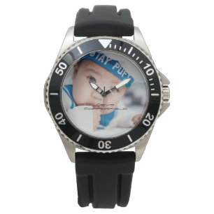 Montre Photo Bracelet en caoutchouc noir pour hommes
