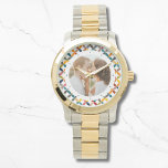 Montre Photo Custom Colorful Personalized<br><div class="desc">Photo personnalisée La montre personnalisée couleur moderne dispose d'un motif géométrique moderne coloré avec votre photo préférée au centre. CONSEIL PHOTO : centre votre photo avant de la télécharger sur Zazzle. Conçu par Evco Studio www.zazzle.com/store/evcostudio</div>