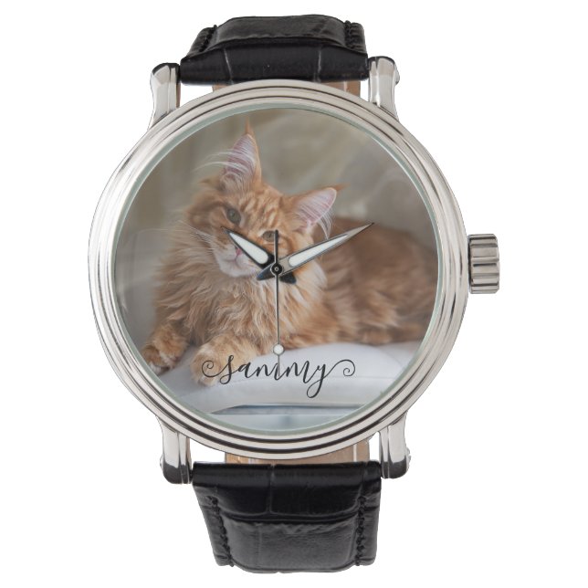 Montre Photo de chat mignon aux cheveux bouclés (devant)