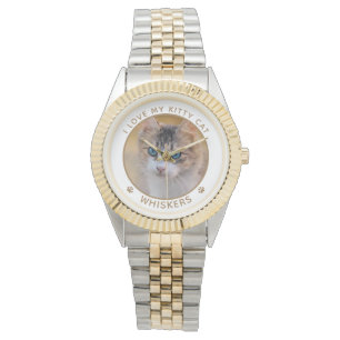 Montre Photo de chat mignon Nom or Empreintes de patte Pe