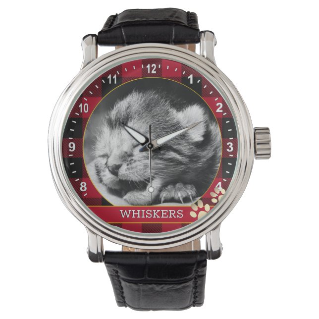 Montre Photo de chat, Plaid Rustique Red Buffalo, bébé Ki (devant)