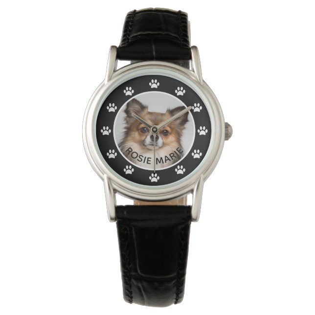 Montre Photo de chien mignon Nom de l'animal Empreintes d (devant)