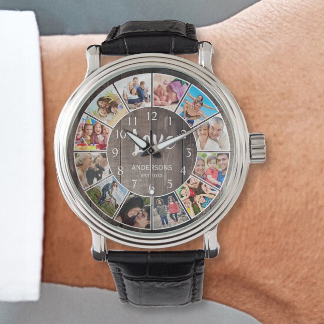 Montre Photo de Custom Collage Rustic Farmhouse Love Fami (Créateur téléchargé)