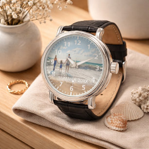 Montre Photo de famille personnalisée texte vacances d'ét
