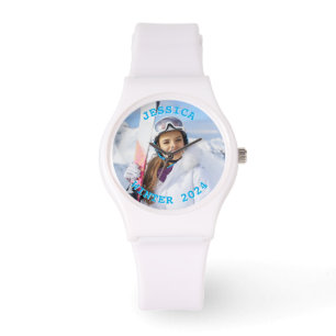 Montre Photo de famille Sky Blue Text personnalisée