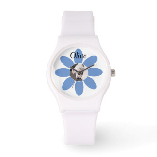 Montre Photo de mignonne Chien Chien Bleu Mum Flower Watc