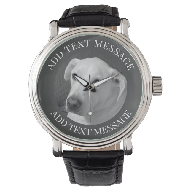 Montre Photo en noir et blanc d'un beau chien à l'âne (devant)