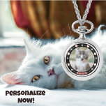 Montre Photo et nom personnalisables pour animaux de comp<br><div class="desc">Élevez le lien que vous partagez avec votre animal de compagnie bien-aimé avec notre photo et nom personnalisable Black and White Pet. Célébrez la connexion unique que vous avez avec votre compagnon de fourrure en customisant cet élégant garde-temps. Imprimée avec un design empreinte de patte charmant et ornée d'une expression...</div>