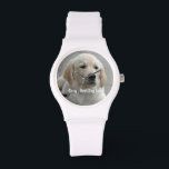 Montre Photo et nom personnalisés Golden Retriever Dog<br><div class="desc">Personnalisez cette conservation avec la photo et le nom de votre chien ou de votre chiot (ou avec la photo/le nom d'un autre animal ou d'une autre personne). Texte : "Best Dog Ever" ou ajoutez votre propre texte - Nous aimons Daisy (nom du chien), l'anniversaire du chien ou le jour...</div>
