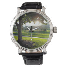 Montre photo, golf, coucher de soleil, montre à br