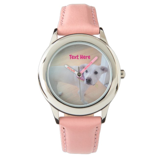 Montre Photo mignonne blanc chiot visage rose (devant)