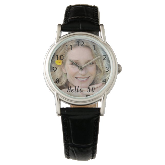 Montre Photo personnalisée anniversaire bonjour femme noi (devant)