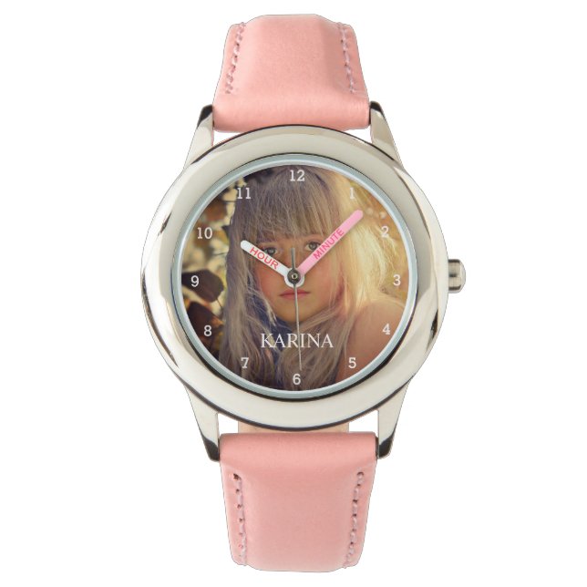 Montre Photo personnalisée Enfants Nom de famille Filles  (devant)