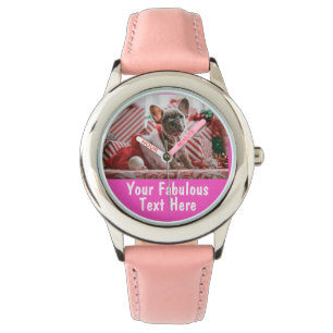 Montre Photo personnalisée et texte Girly Coeurs roses mi