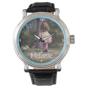 Montre Photo Personnalisée Modèle Bordure Bleue Cadres En