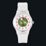 Montre Photo personnalisée pour animaux - Empreintes de p<br><div class="desc">Une montre avec des empreintes de pattes roses avec des chiffres. Personnalisez avec votre propre photo d'animal de compagnie télécharger au centre.</div>