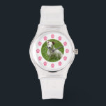 Montre Photo personnalisée pour animaux - Empreintes de p<br><div class="desc">Une montre avec des empreintes de pattes roses avec des chiffres. Personnalisez avec votre propre photo d'animal de compagnie télécharger au centre.</div>