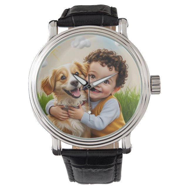 Montre Photo personnalisée Simple chien personnalisé enfa (devant)
