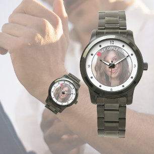 Montre PHOTO Regarde   J'aime ( CŒUR) MON ( Texte personn