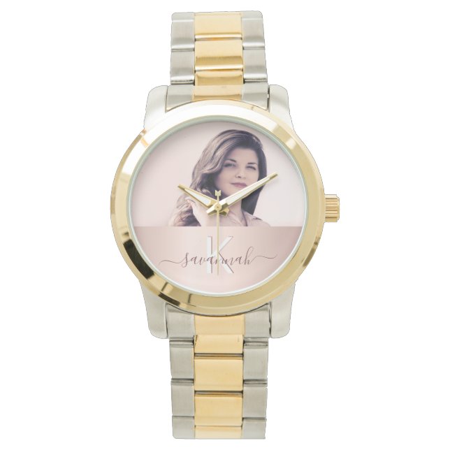 Montre Photo rose en or blush (devant)