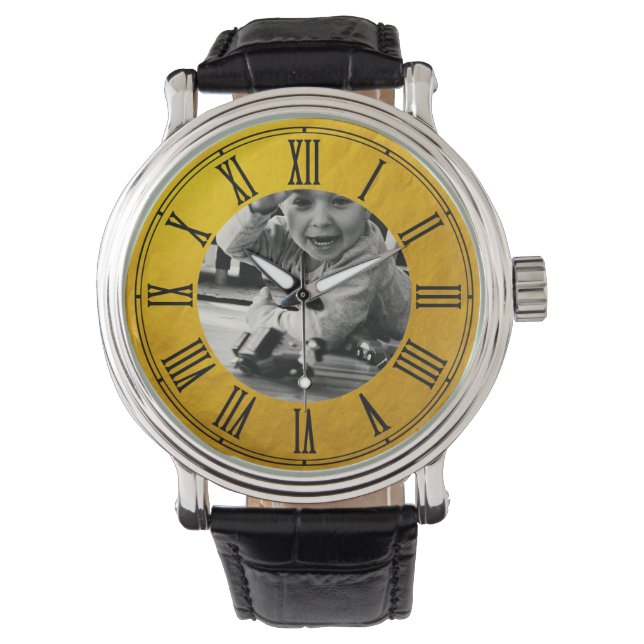 Montre Photo vintage dorée personnalisée / personnalisée (devant)
