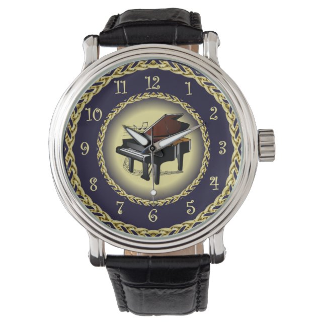 Montre Piano ~ Parchemin Musical ~ Or/Bleu Marine ~  ~   (devant)