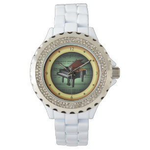 Montre Piano sur Sheet Music ~ Vert sur Gold Arrière - pl