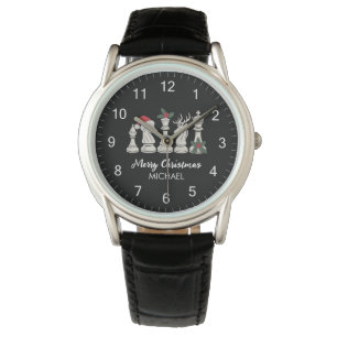 Montre Pièces d'échecs personnalisées Noël Moderne Tendan