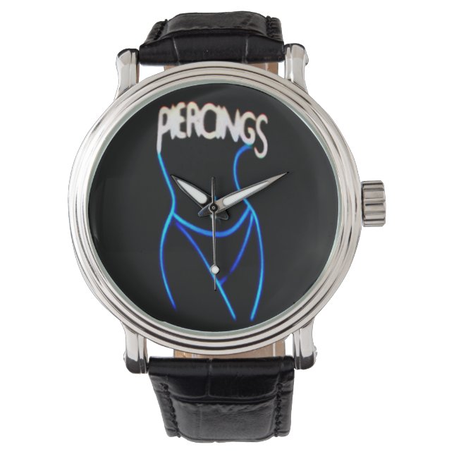 Montre Piercings Neon Lady Silhouette -Montres Bleues (devant)