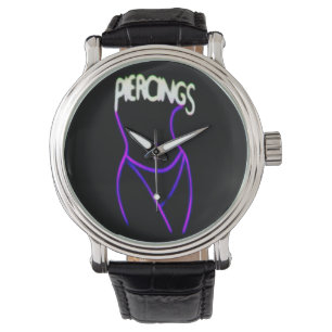 Montre Piercings Neon Lady Silhouette -Montres Violets