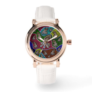 Montre Pieuvre à anneaux bleus art pointillé,