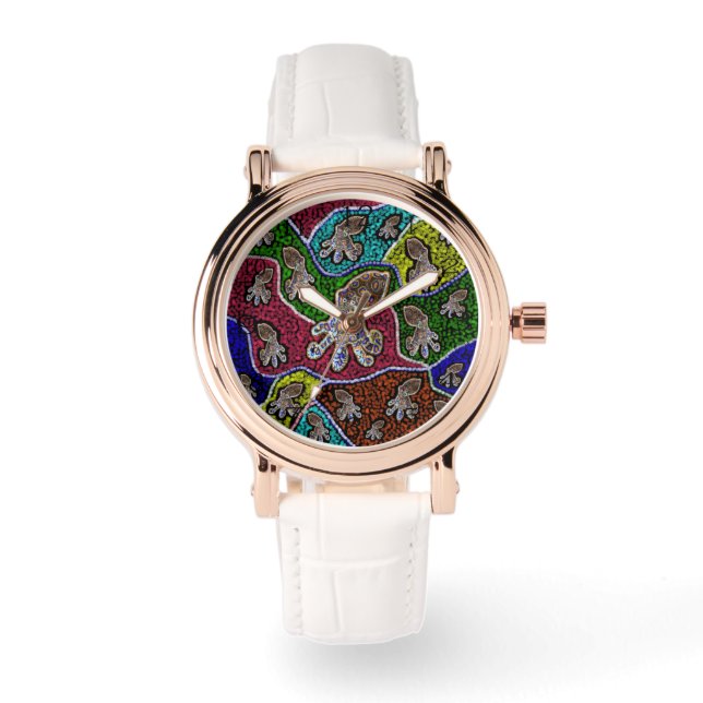 Montre Pieuvre à anneaux bleus art pointillé, (Recto)