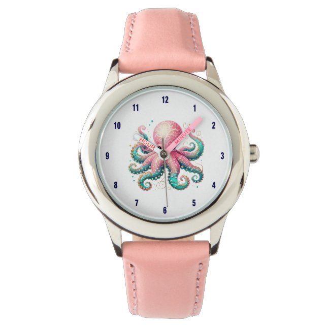 Montre Pieuvre Pailletée sur Fond Blanc (devant)