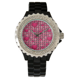 Montre Pile rose avec des coeurs