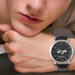 Montre Pilote d'avion Aviation Noir et Blanc Personnalisé