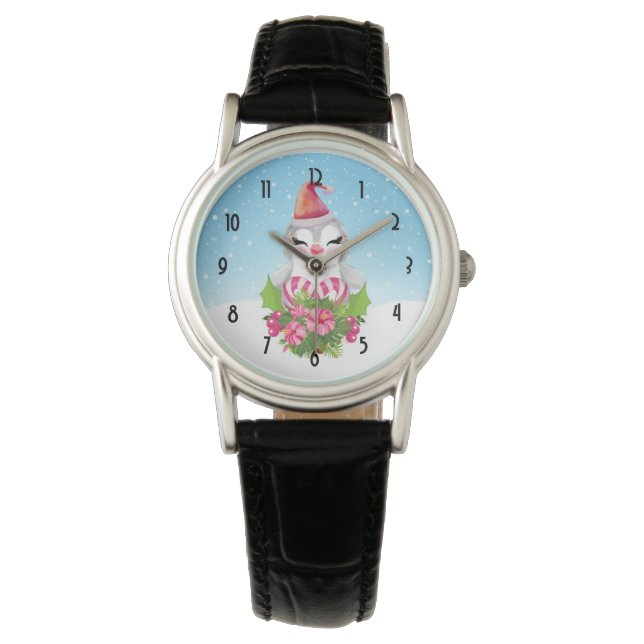 Montre Pingouin de Noël mignon à Santa Hat (devant)