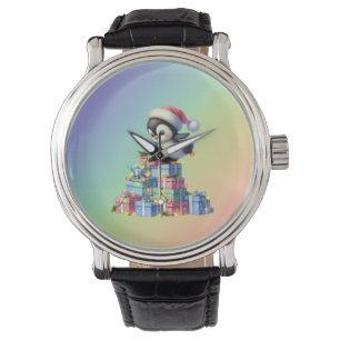 Montre Pingouin de Noël mignon avec carte cadeau et lumiè