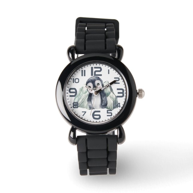 Montre Pingouin En Hiver Avec Des Chiffres (Recto)